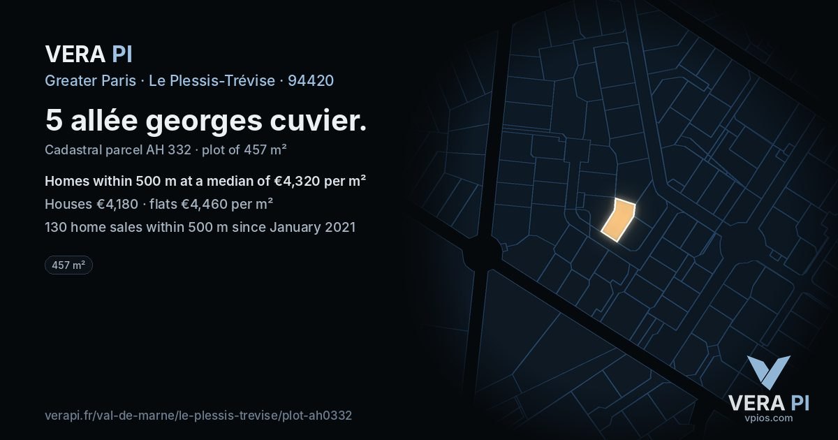 5 allée georges cuvier, Le Plessis-Trévise at night – the plot lit, the parcels around coloured by the prices near them