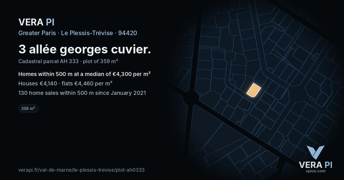 3 allée georges cuvier, Le Plessis-Trévise at night – the plot lit, the parcels around coloured by the prices near them