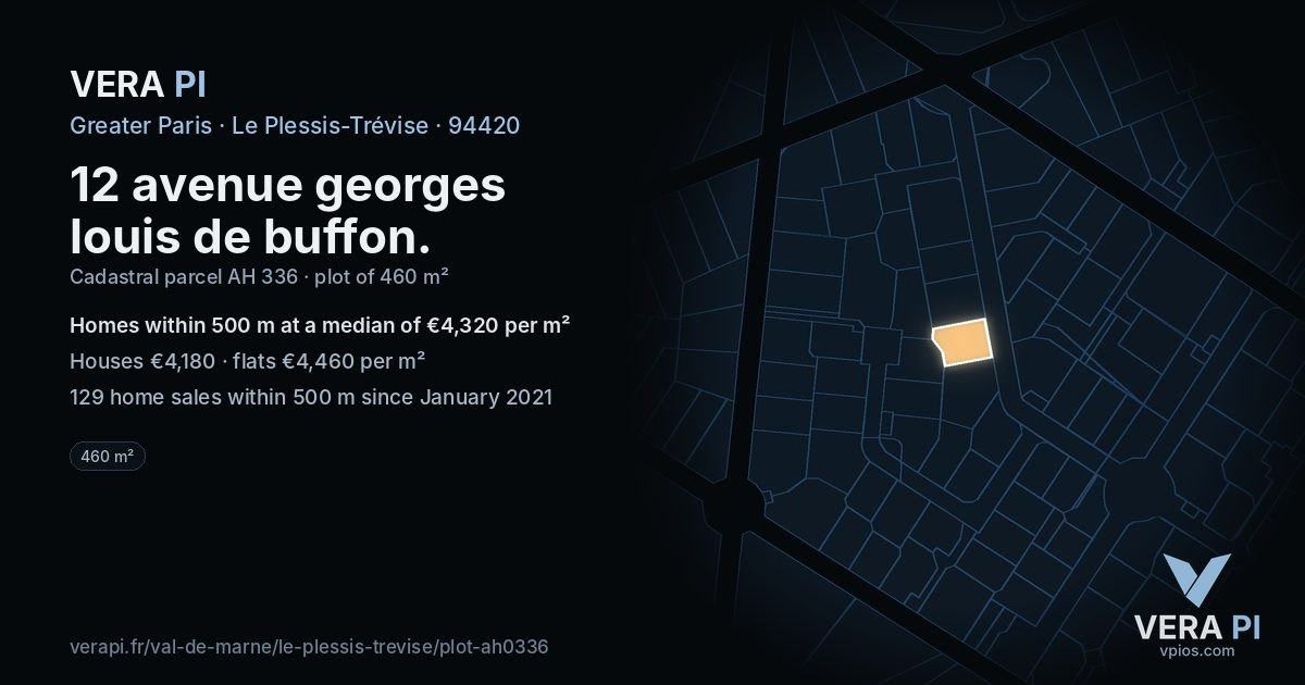 12 avenue georges louis de buffon, Le Plessis-Trévise at night – the plot lit, the parcels around coloured by the prices near them