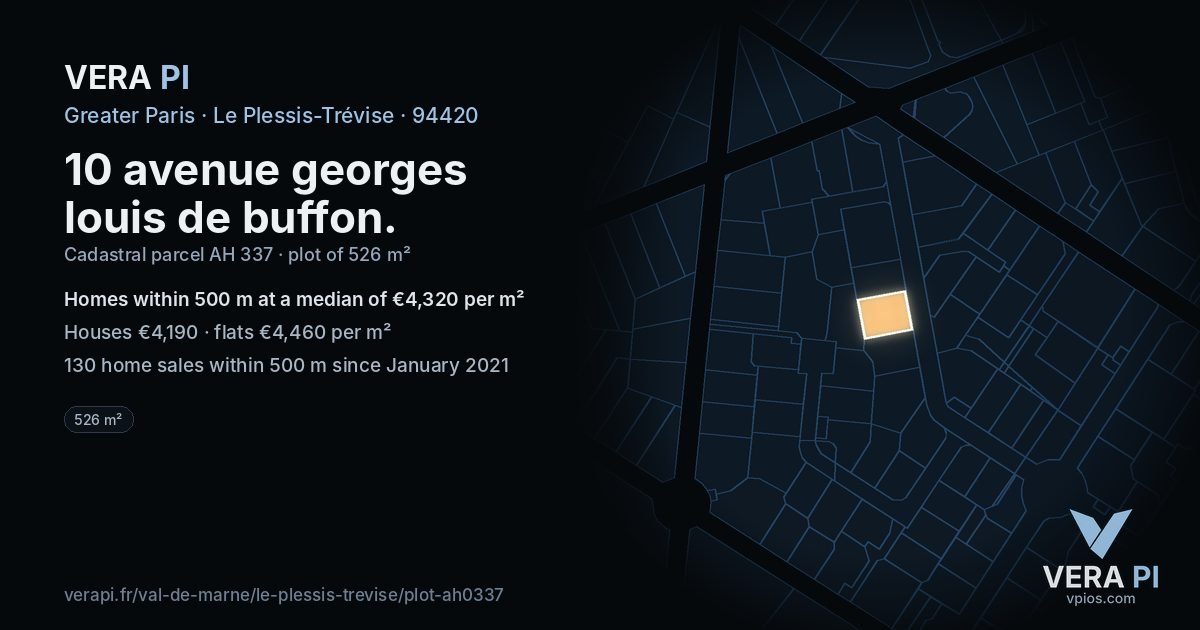 10 avenue georges louis de buffon, Le Plessis-Trévise at night – the plot lit, the parcels around coloured by the prices near them