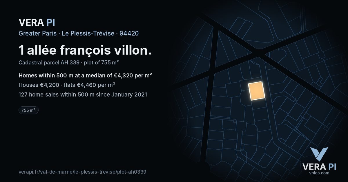 1 allée françois villon, Le Plessis-Trévise at night – the plot lit, the parcels around coloured by the prices near them