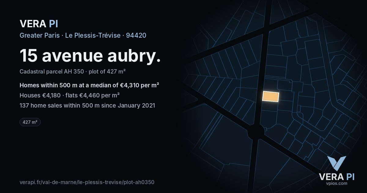 15 avenue aubry, Le Plessis-Trévise at night – the plot lit, the parcels around coloured by the prices near them