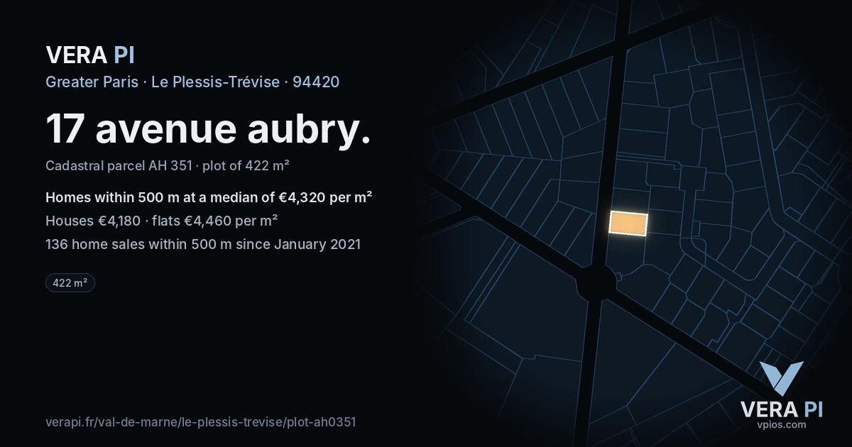 17 avenue aubry, Le Plessis-Trévise at night – the plot lit, the parcels around coloured by the prices near them