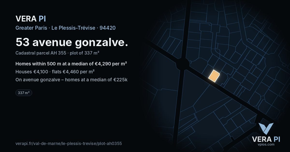 53 avenue gonzalve, Le Plessis-Trévise at night – the plot lit, the parcels around coloured by the prices near them