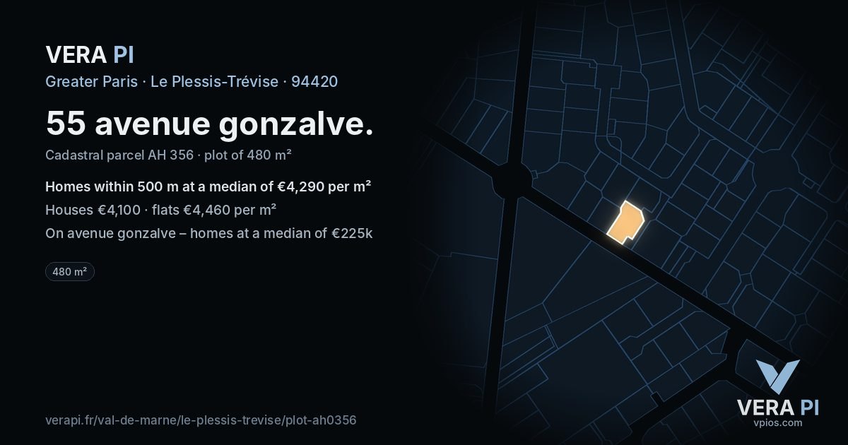 55 avenue gonzalve, Le Plessis-Trévise at night – the plot lit, the parcels around coloured by the prices near them