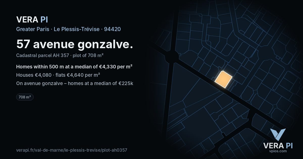 57 avenue gonzalve, Le Plessis-Trévise at night – the plot lit, the parcels around coloured by the prices near them