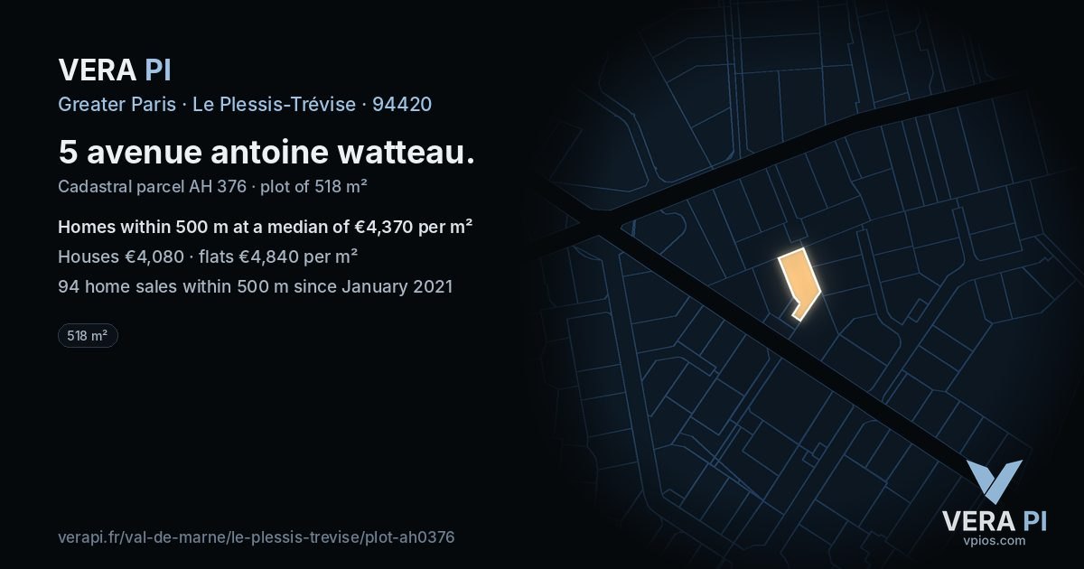 5 avenue antoine watteau, Le Plessis-Trévise at night – the plot lit, the parcels around coloured by the prices near them