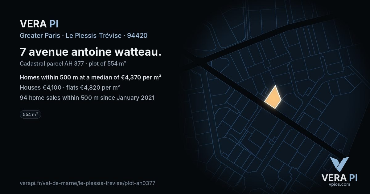 7 avenue antoine watteau, Le Plessis-Trévise at night – the plot lit, the parcels around coloured by the prices near them