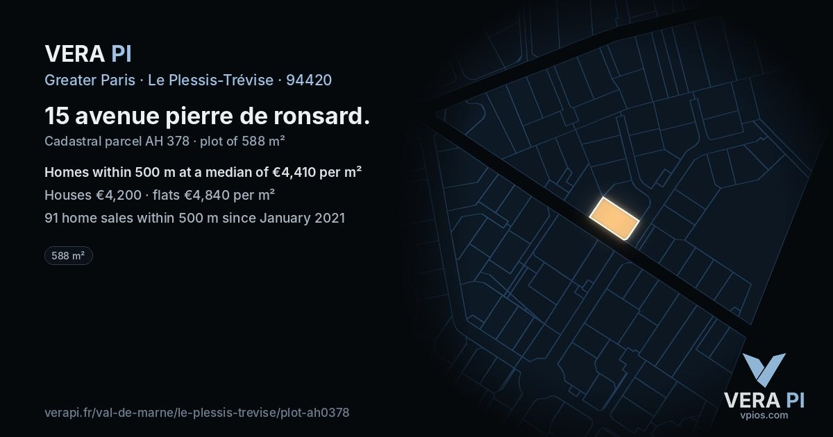 15 avenue pierre de ronsard, Le Plessis-Trévise at night – the plot lit, the parcels around coloured by the prices near them