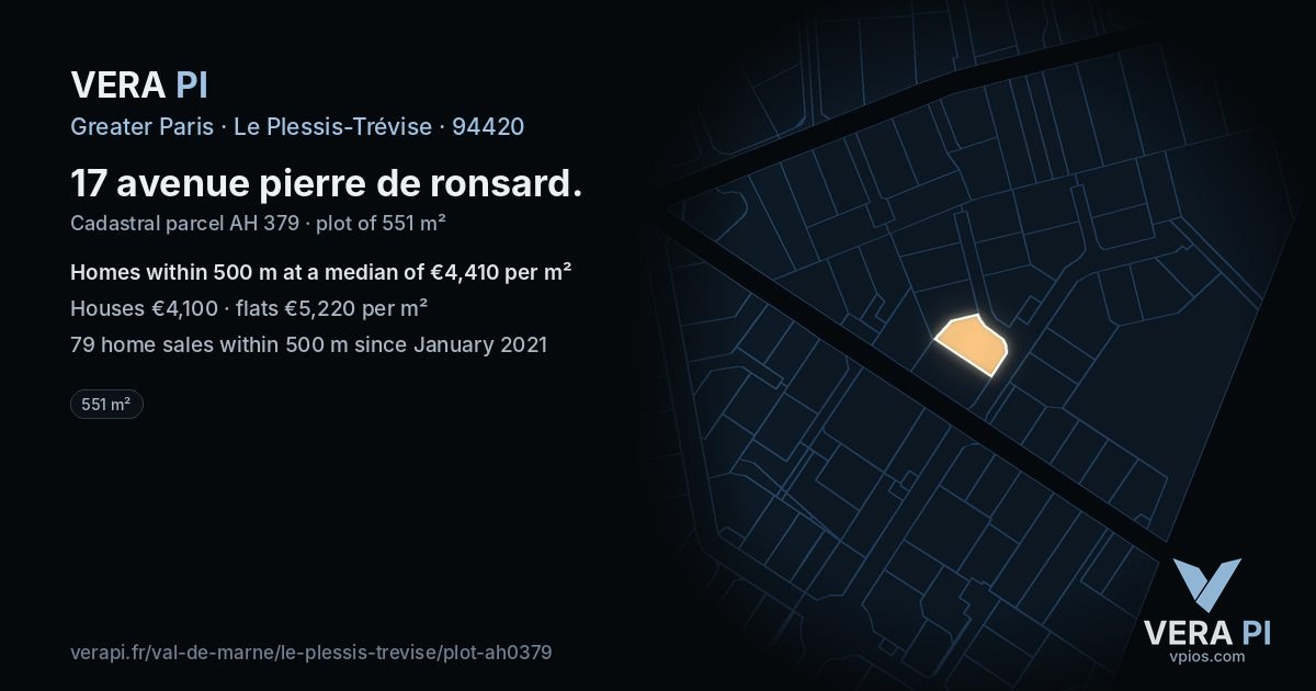 17 avenue pierre de ronsard, Le Plessis-Trévise at night – the plot lit, the parcels around coloured by the prices near them