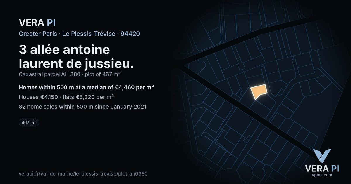 3 allée antoine laurent de jussieu, Le Plessis-Trévise at night – the plot lit, the parcels around coloured by the prices near them