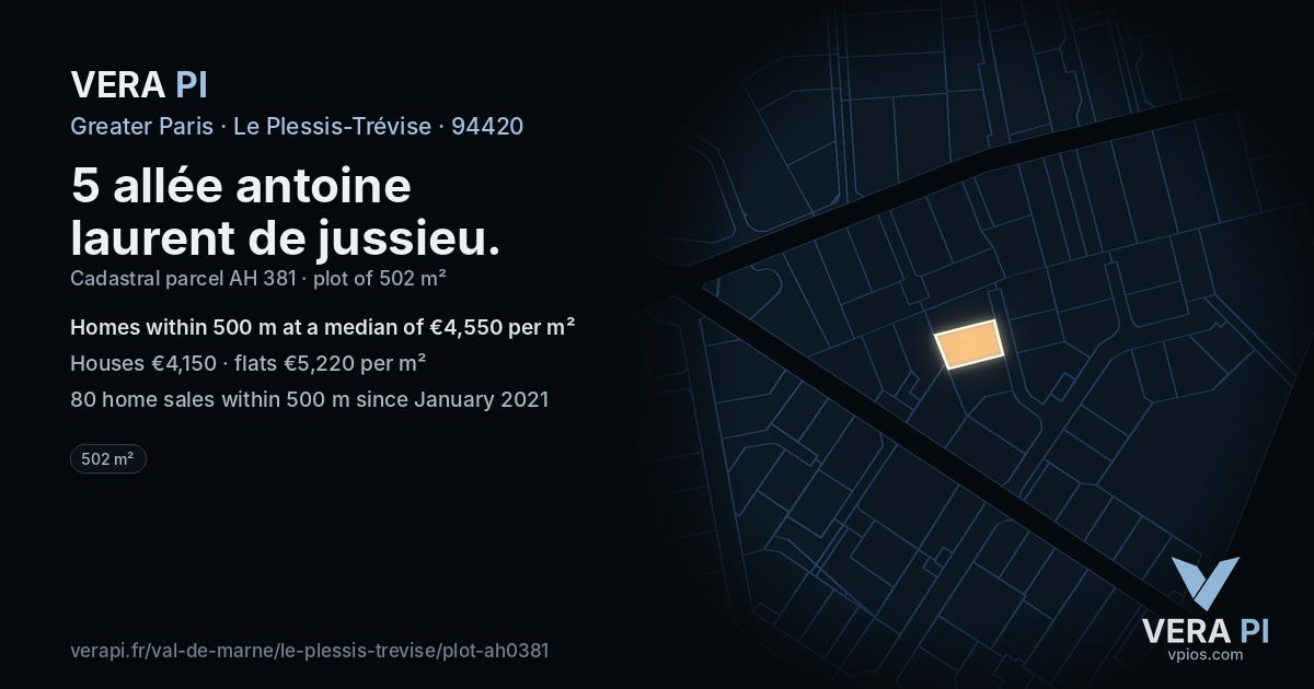 5 allée antoine laurent de jussieu, Le Plessis-Trévise at night – the plot lit, the parcels around coloured by the prices near them