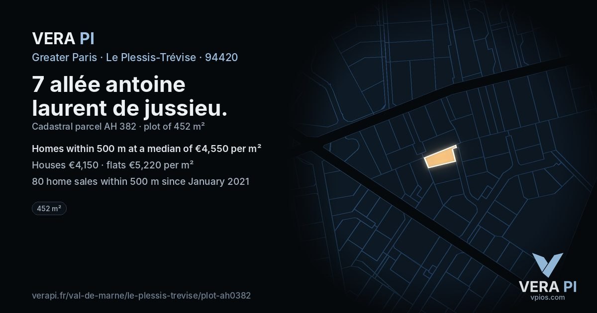 7 allée antoine laurent de jussieu, Le Plessis-Trévise at night – the plot lit, the parcels around coloured by the prices near them