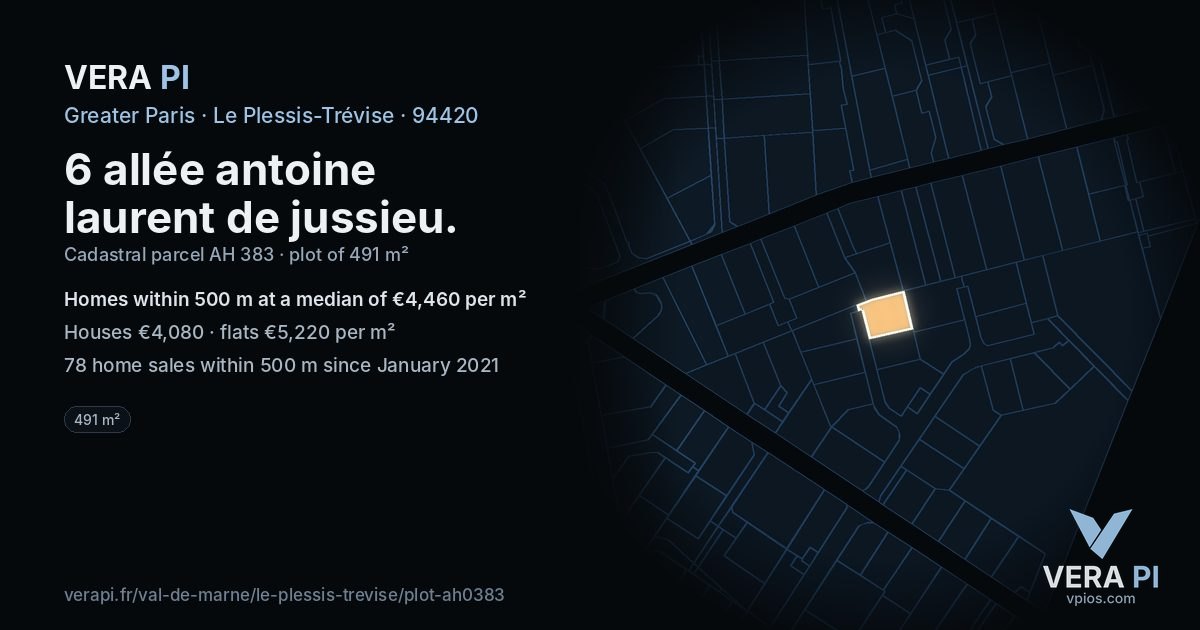 6 allée antoine laurent de jussieu, Le Plessis-Trévise at night – the plot lit, the parcels around coloured by the prices near them