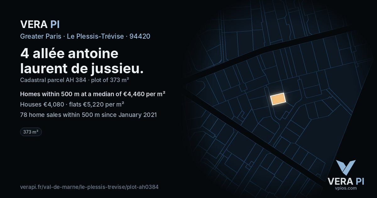 4 allée antoine laurent de jussieu, Le Plessis-Trévise at night – the plot lit, the parcels around coloured by the prices near them
