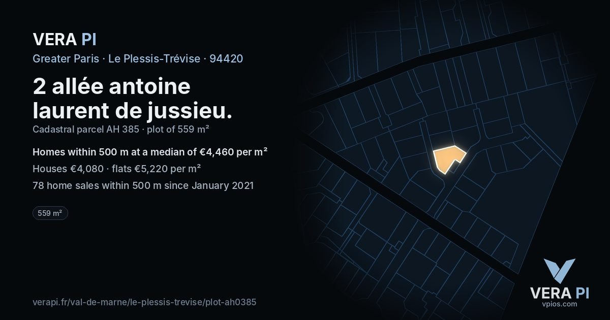 2 allée antoine laurent de jussieu, Le Plessis-Trévise at night – the plot lit, the parcels around coloured by the prices near them