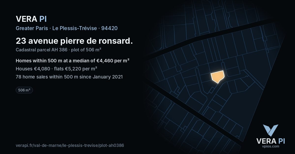 23 avenue pierre de ronsard, Le Plessis-Trévise at night – the plot lit, the parcels around coloured by the prices near them