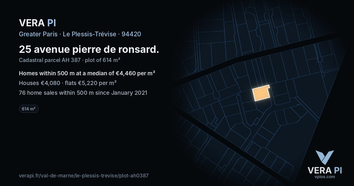 25 avenue pierre de ronsard, Le Plessis-Trévise at night – the plot lit, the parcels around coloured by the prices near them