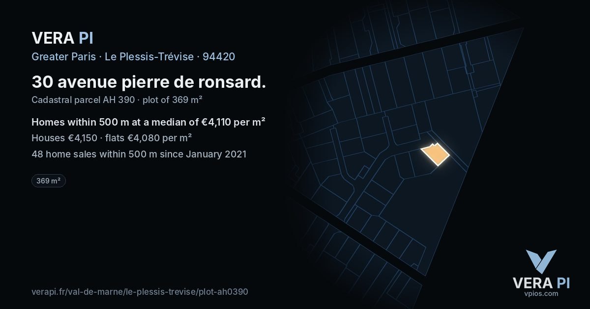 30 avenue pierre de ronsard, Le Plessis-Trévise at night – the plot lit, the parcels around coloured by the prices near them
