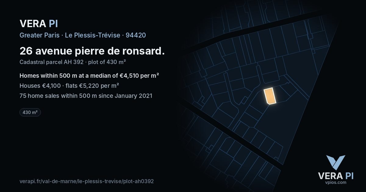 26 avenue pierre de ronsard, Le Plessis-Trévise at night – the plot lit, the parcels around coloured by the prices near them