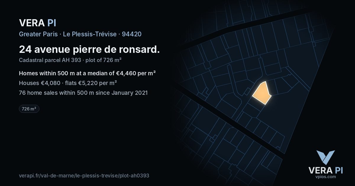 24 avenue pierre de ronsard, Le Plessis-Trévise at night – the plot lit, the parcels around coloured by the prices near them