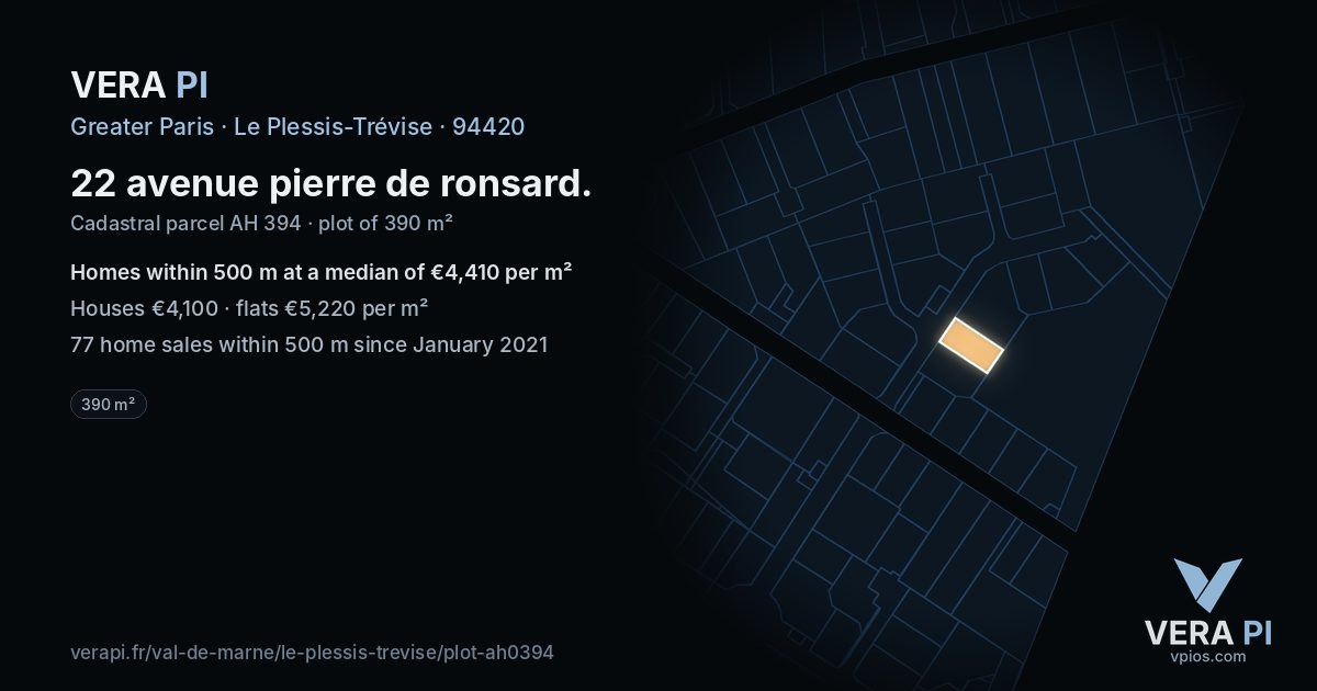 22 avenue pierre de ronsard, Le Plessis-Trévise at night – the plot lit, the parcels around coloured by the prices near them