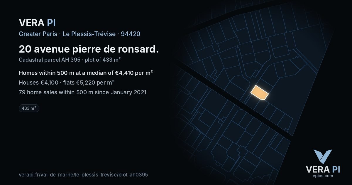 20 avenue pierre de ronsard, Le Plessis-Trévise at night – the plot lit, the parcels around coloured by the prices near them