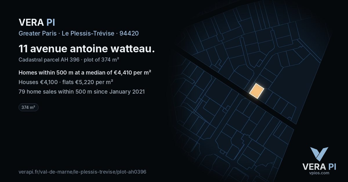 11 avenue antoine watteau, Le Plessis-Trévise at night – the plot lit, the parcels around coloured by the prices near them
