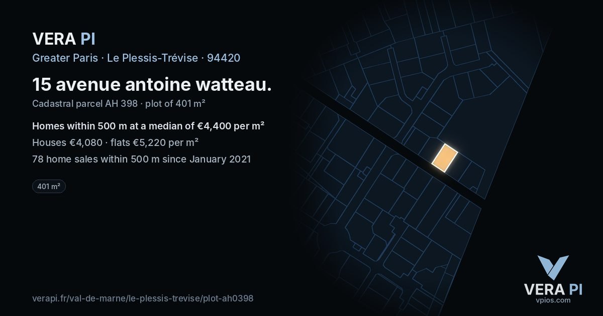 15 avenue antoine watteau, Le Plessis-Trévise at night – the plot lit, the parcels around coloured by the prices near them
