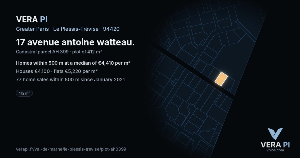 17 avenue antoine watteau, Le Plessis-Trévise at night – the plot lit, the parcels around coloured by the prices near them
