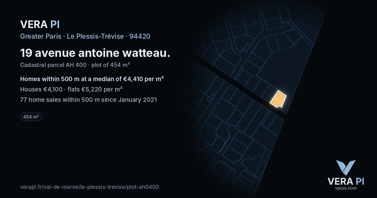 19 avenue antoine watteau, Le Plessis-Trévise at night – the plot lit, the parcels around coloured by the prices near them