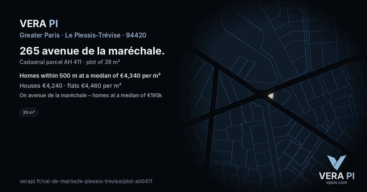 265 avenue de la maréchale, Le Plessis-Trévise at night – the plot lit, the parcels around coloured by the prices near them