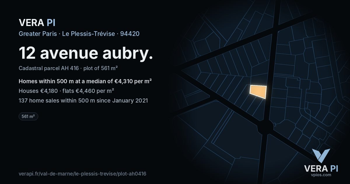 12 avenue aubry, Le Plessis-Trévise at night – the plot lit, the parcels around coloured by the prices near them