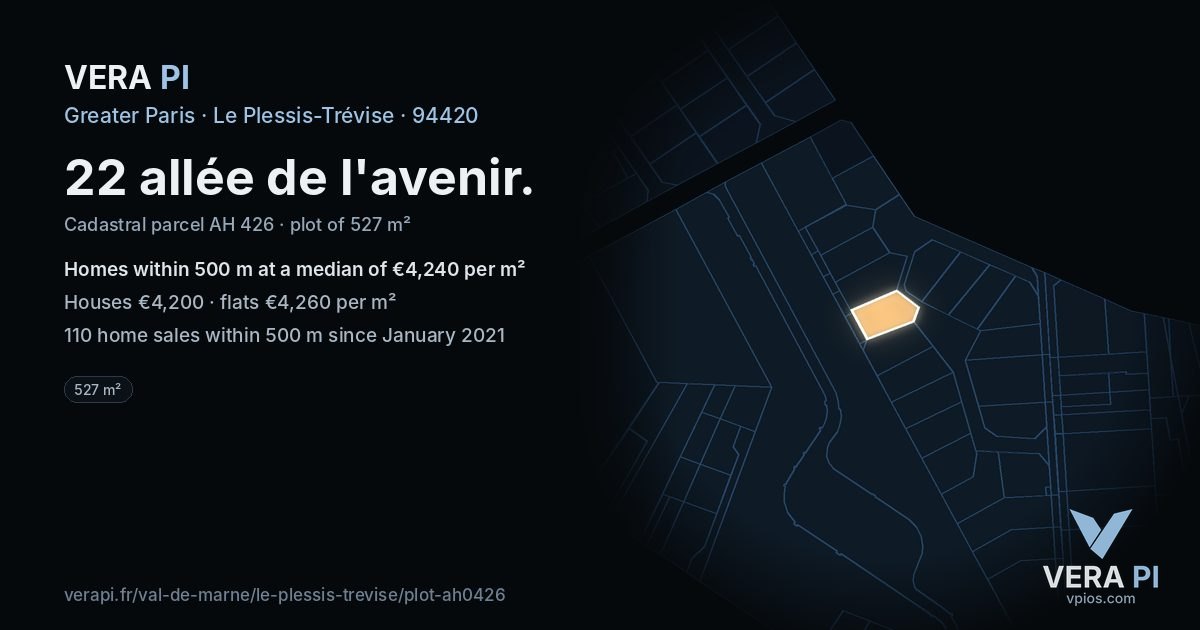 22 allée de l'avenir, Le Plessis-Trévise at night – the plot lit, the parcels around coloured by the prices near them