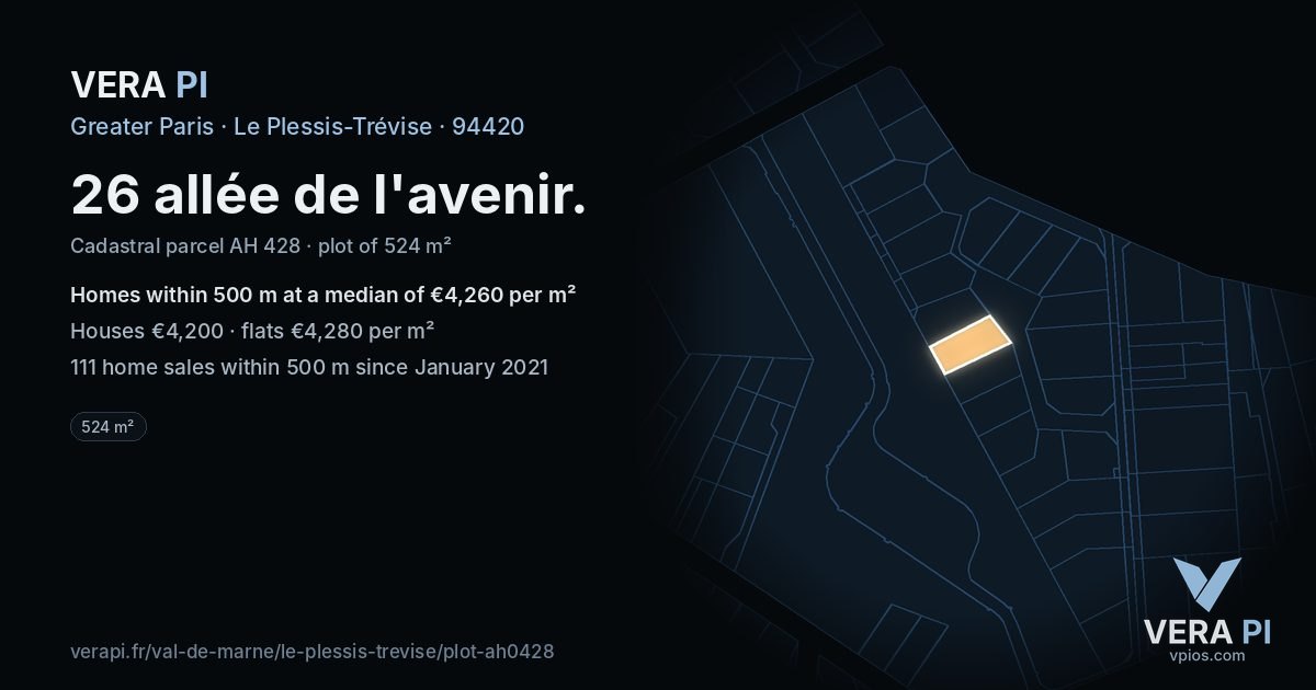 26 allée de l'avenir, Le Plessis-Trévise at night – the plot lit, the parcels around coloured by the prices near them