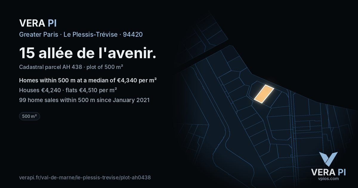 15 allée de l'avenir, Le Plessis-Trévise at night – the plot lit, the parcels around coloured by the prices near them
