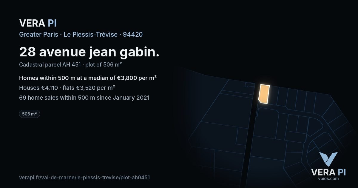 28 avenue jean gabin, Le Plessis-Trévise at night – the plot lit, the parcels around coloured by the prices near them