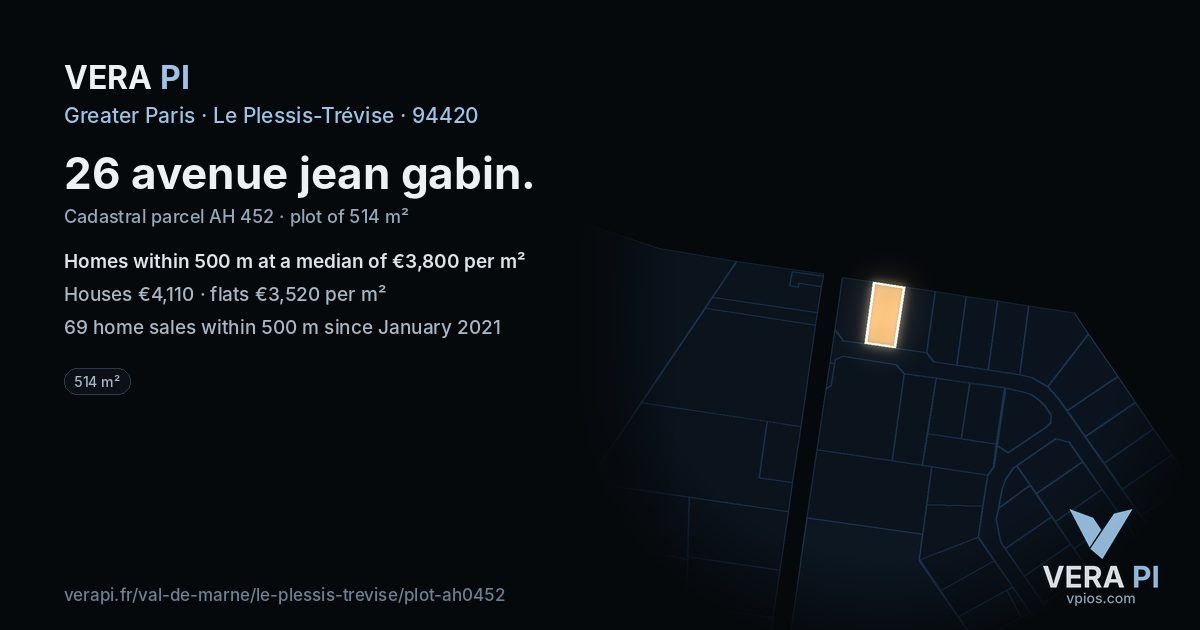 26 avenue jean gabin, Le Plessis-Trévise at night – the plot lit, the parcels around coloured by the prices near them