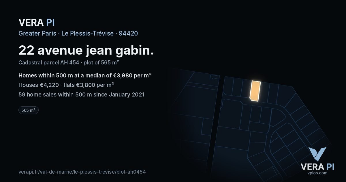 22 avenue jean gabin, Le Plessis-Trévise at night – the plot lit, the parcels around coloured by the prices near them