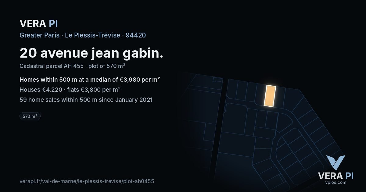 20 avenue jean gabin, Le Plessis-Trévise at night – the plot lit, the parcels around coloured by the prices near them