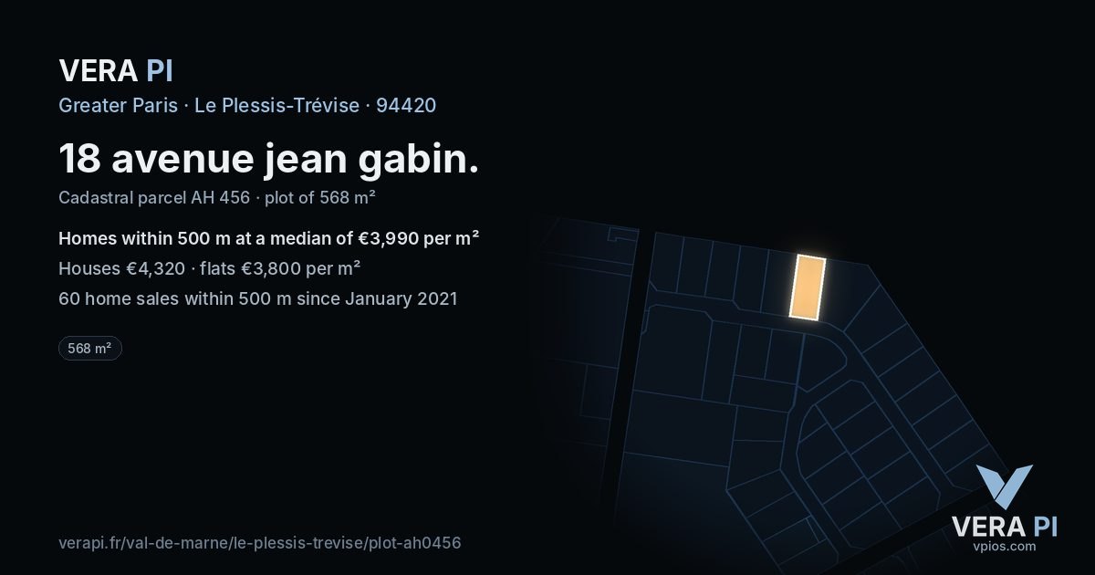 18 avenue jean gabin, Le Plessis-Trévise at night – the plot lit, the parcels around coloured by the prices near them
