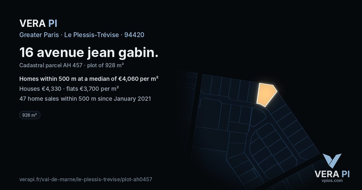 16 avenue jean gabin, Le Plessis-Trévise at night – the plot lit, the parcels around coloured by the prices near them