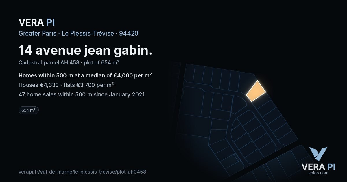 14 avenue jean gabin, Le Plessis-Trévise at night – the plot lit, the parcels around coloured by the prices near them