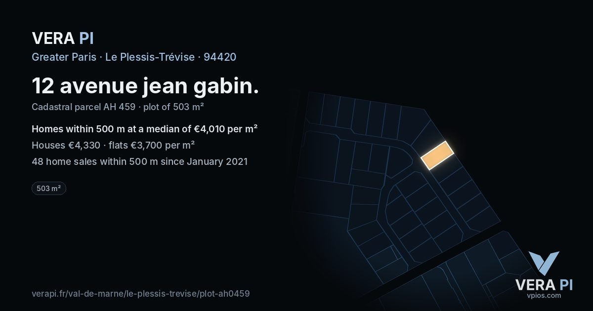 12 avenue jean gabin, Le Plessis-Trévise at night – the plot lit, the parcels around coloured by the prices near them
