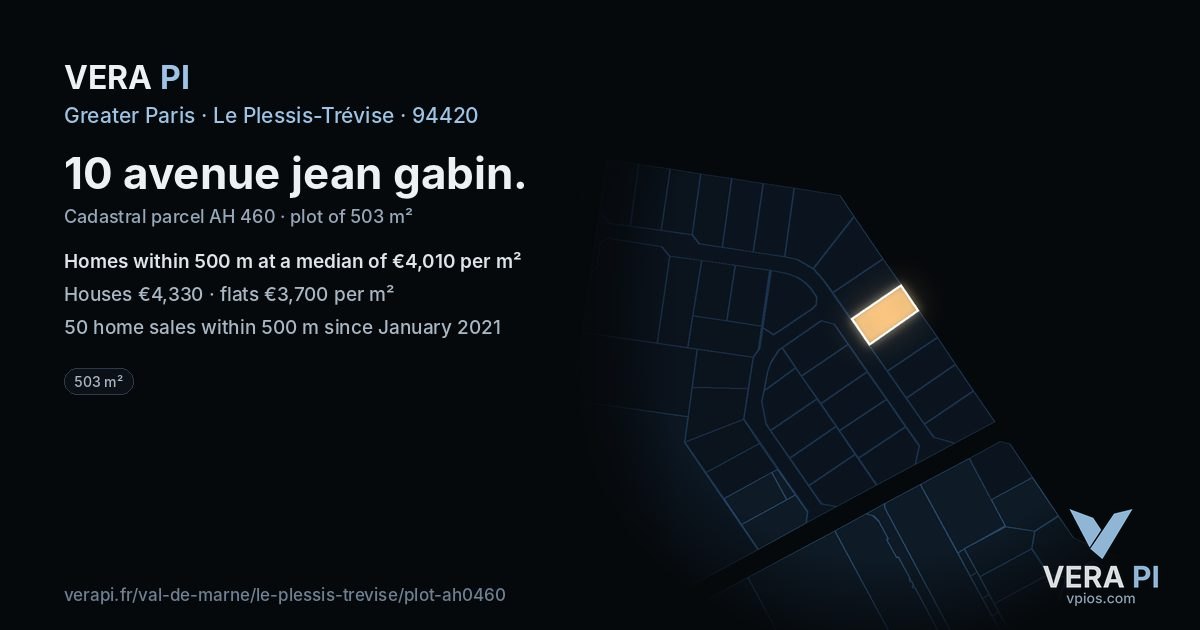 10 avenue jean gabin, Le Plessis-Trévise at night – the plot lit, the parcels around coloured by the prices near them