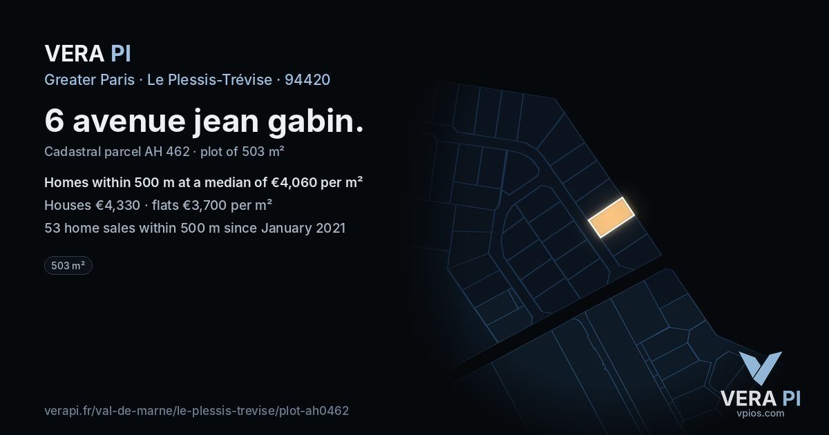 6 avenue jean gabin, Le Plessis-Trévise at night – the plot lit, the parcels around coloured by the prices near them