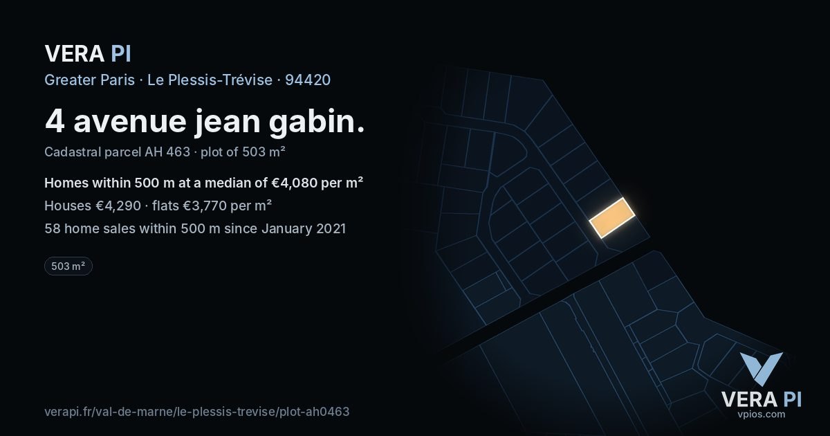 4 avenue jean gabin, Le Plessis-Trévise at night – the plot lit, the parcels around coloured by the prices near them