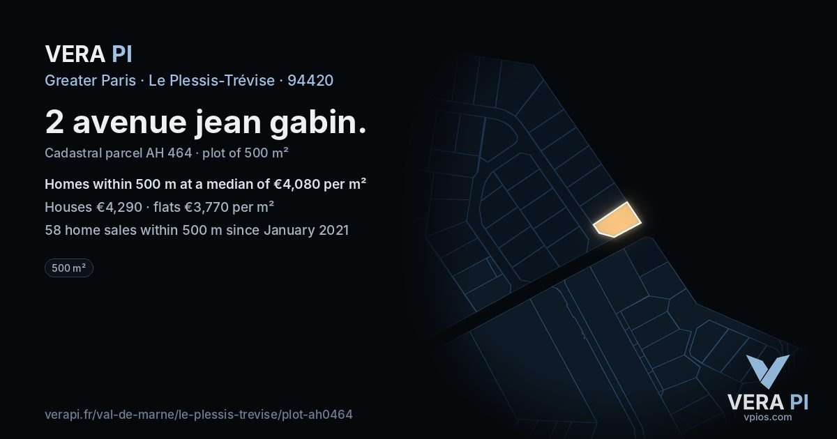 2 avenue jean gabin, Le Plessis-Trévise at night – the plot lit, the parcels around coloured by the prices near them