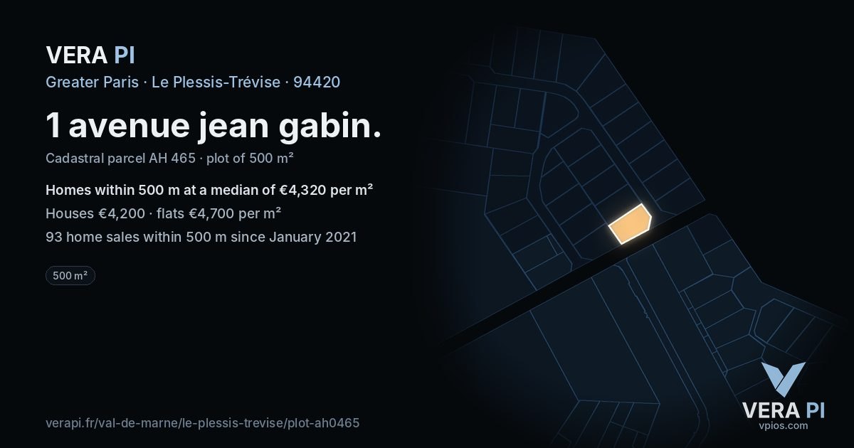 1 avenue jean gabin, Le Plessis-Trévise at night – the plot lit, the parcels around coloured by the prices near them