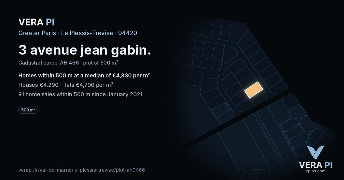 3 avenue jean gabin, Le Plessis-Trévise at night – the plot lit, the parcels around coloured by the prices near them